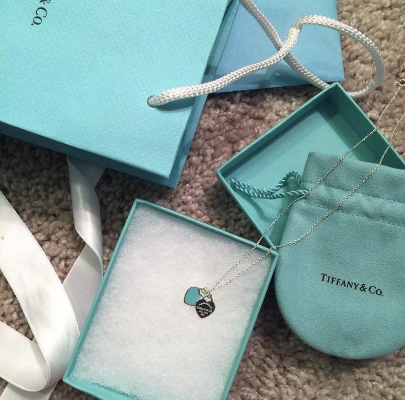 Tiffany Blue Double Heart Tag Pendant 