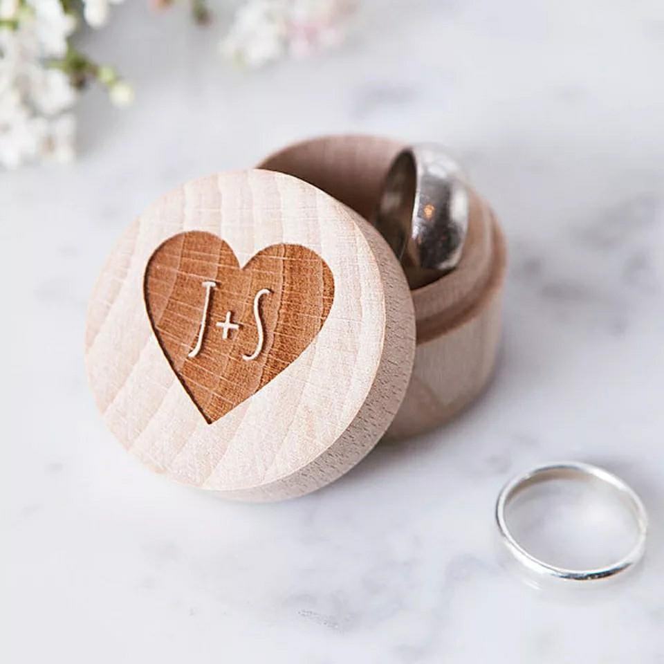 Wooden heart Alternative to a Ring Bearer Pillow or Box. Wedding ring holder Personalised /& engraved