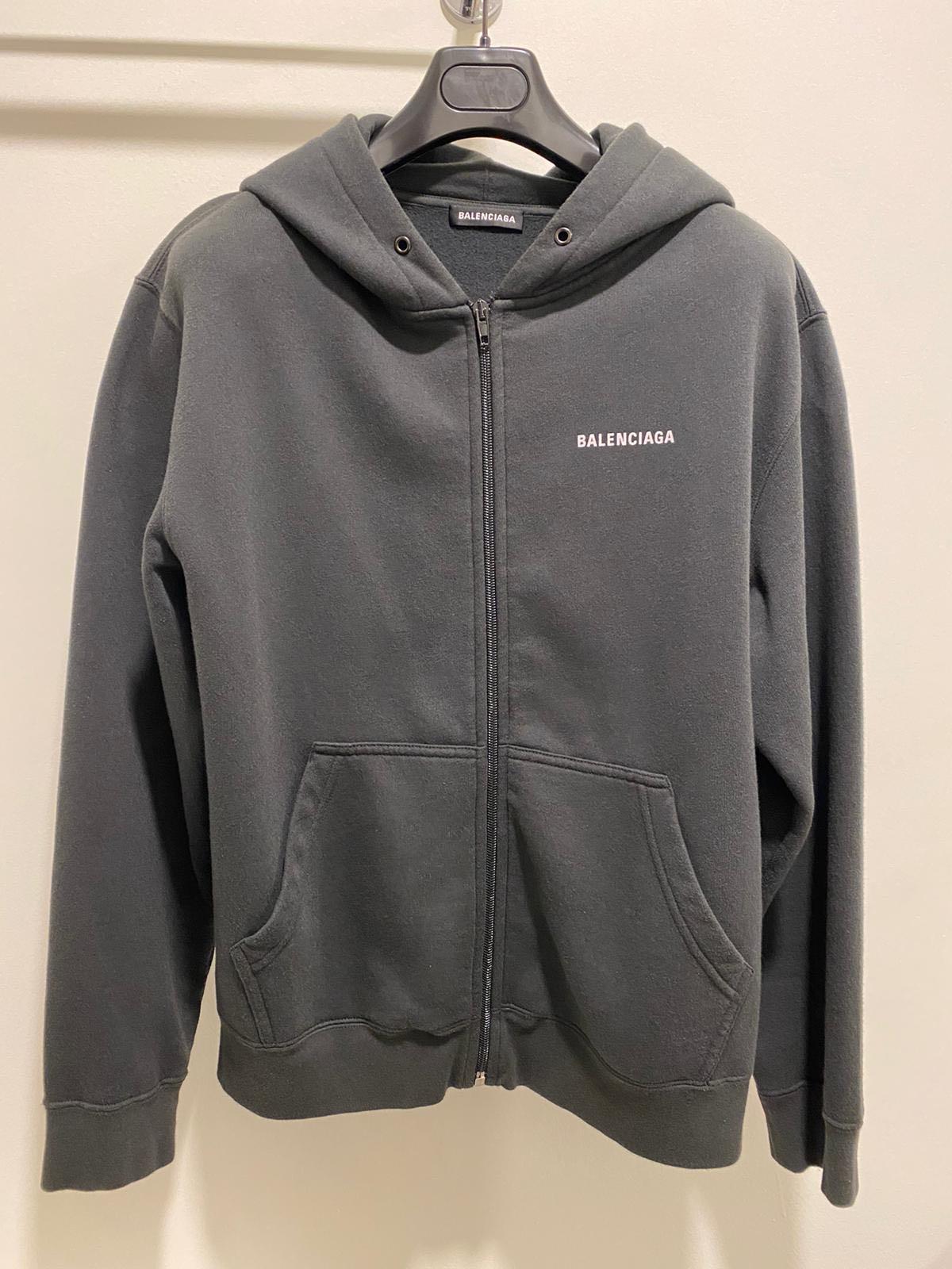 Balenciaga Men's Distressed Zip-Up Logo Hoodie