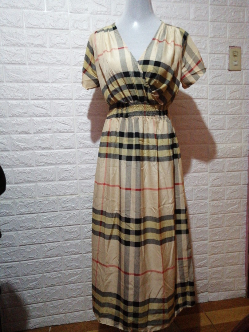 Burberry inspired print long dress 