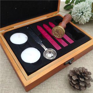 Customizable Wooden Wax Seal Stamp Set in Varnished Hardwood Box