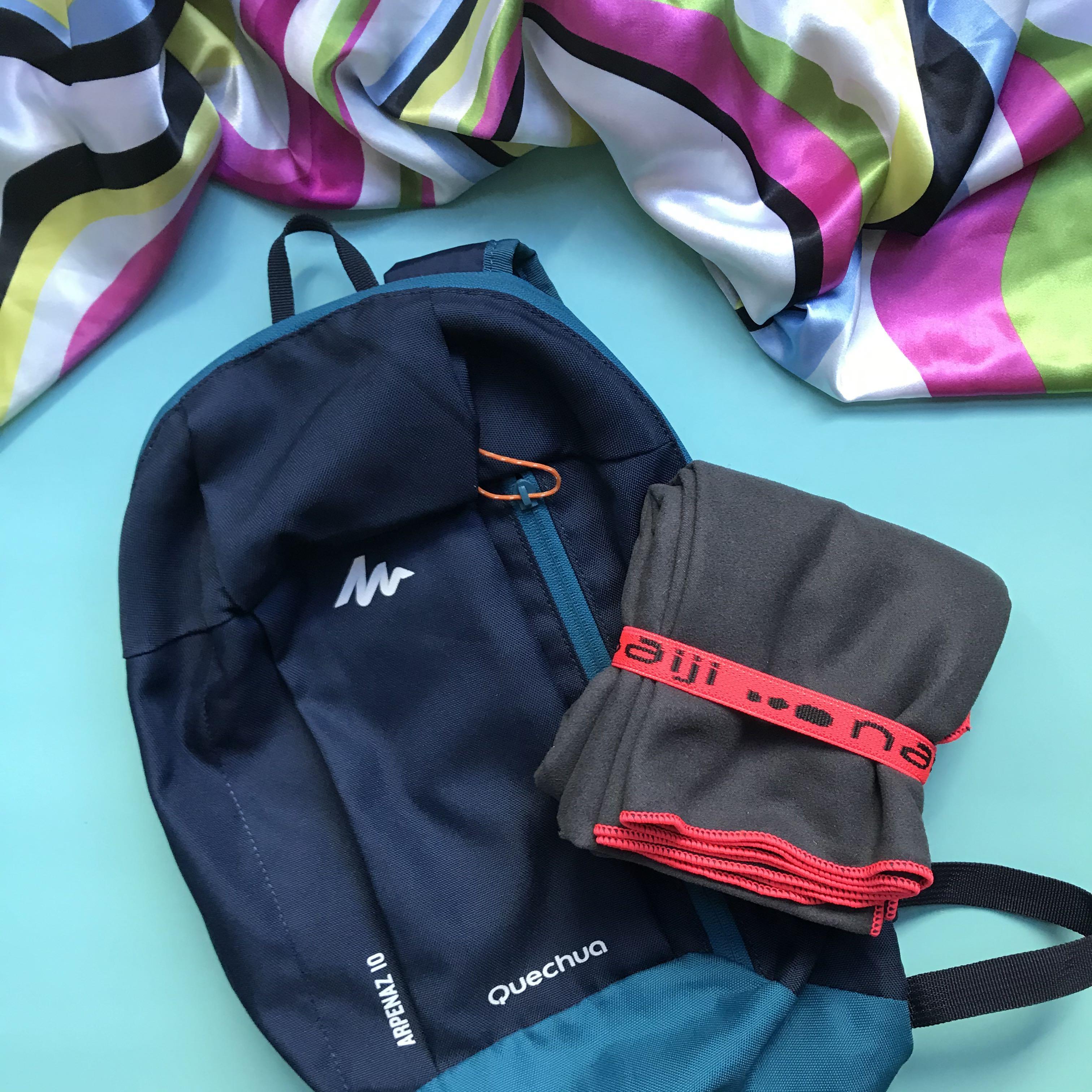 decathlon bundle backpack and towel