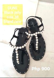 DUNE Authentic, Black Jelly Sandals with Pearl & Swarovski studs