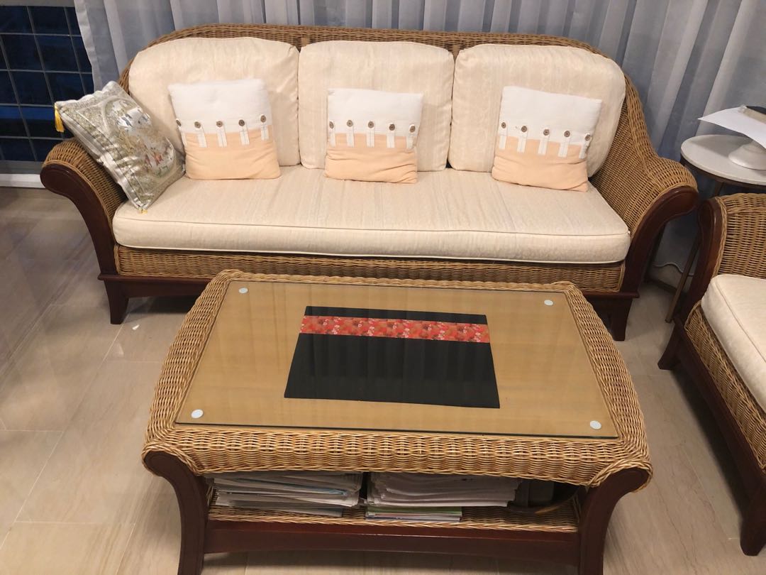 High Quality Cane Full Living Room Matching 5 Seater Sofa Set. 3 seater
