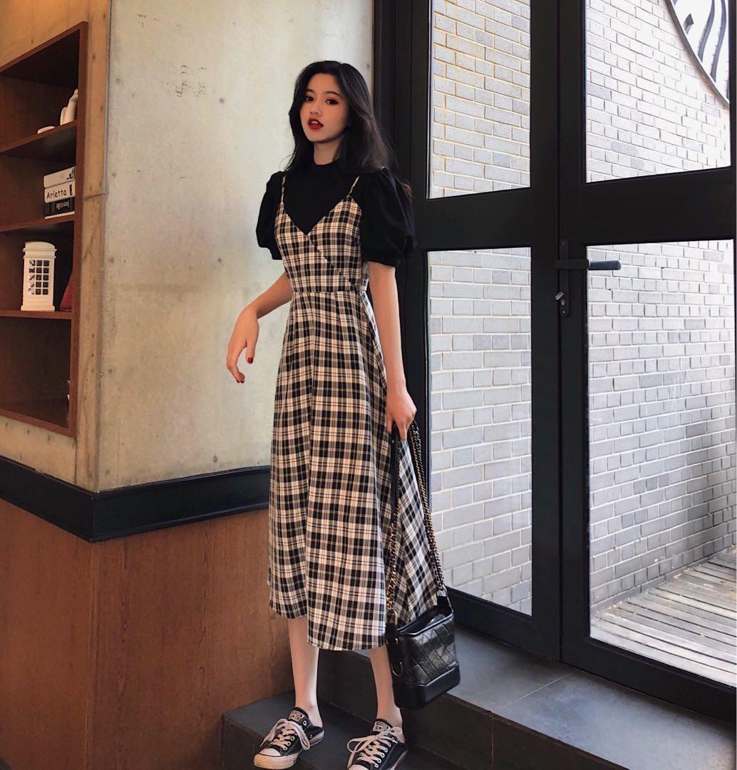White and on sale black check dress