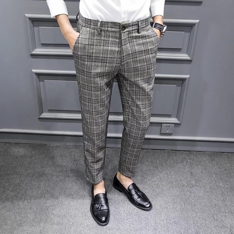 Men fashion kaki grey Checkered Pants size 28 36inches