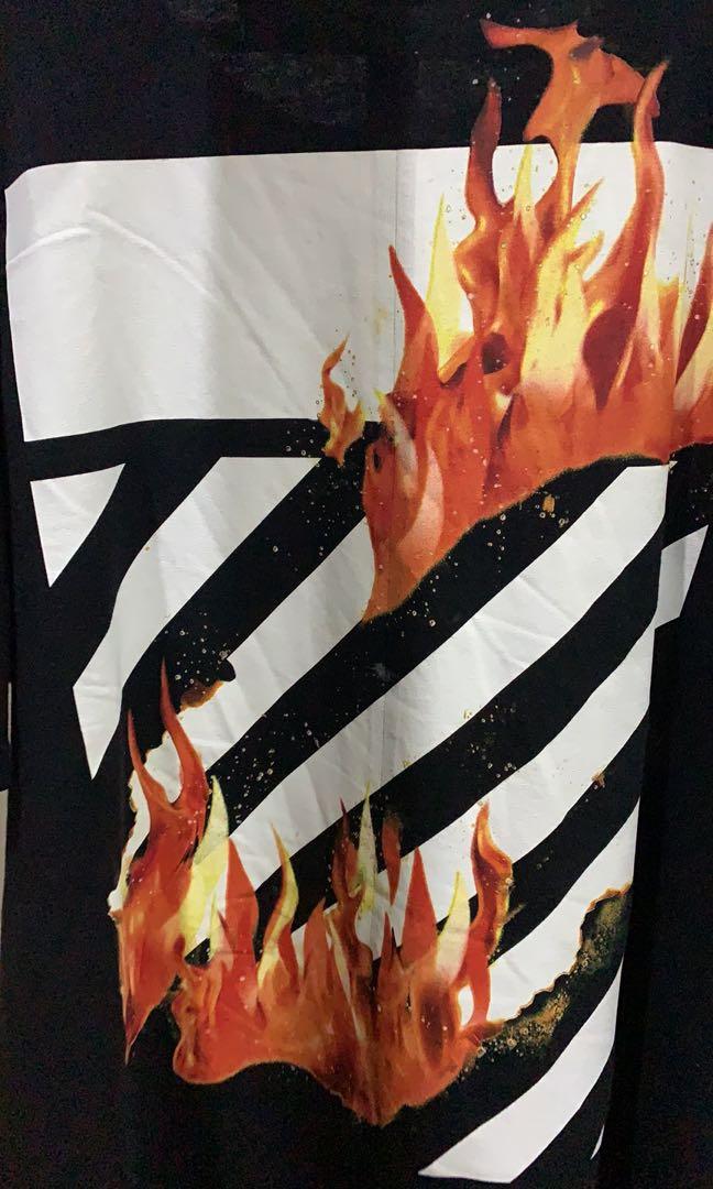 Off White fire hand t shirt ow black tee Men s Fashion Tops