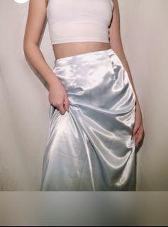 Pastel Blue Satin Long SKirt