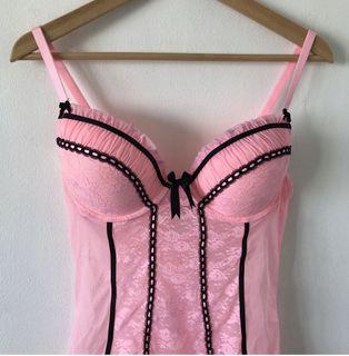 Pink Bustier Babydoll Lace Dress