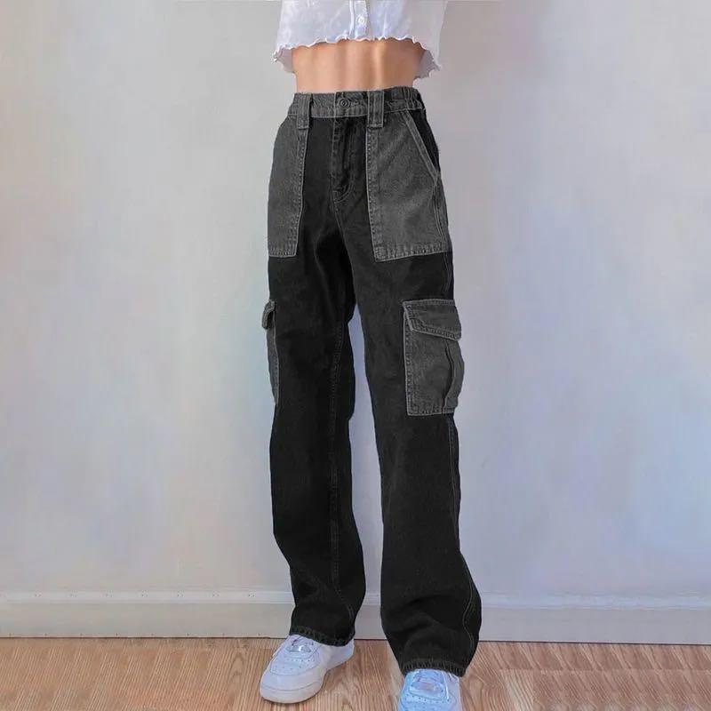 Black denim cargo pants womens