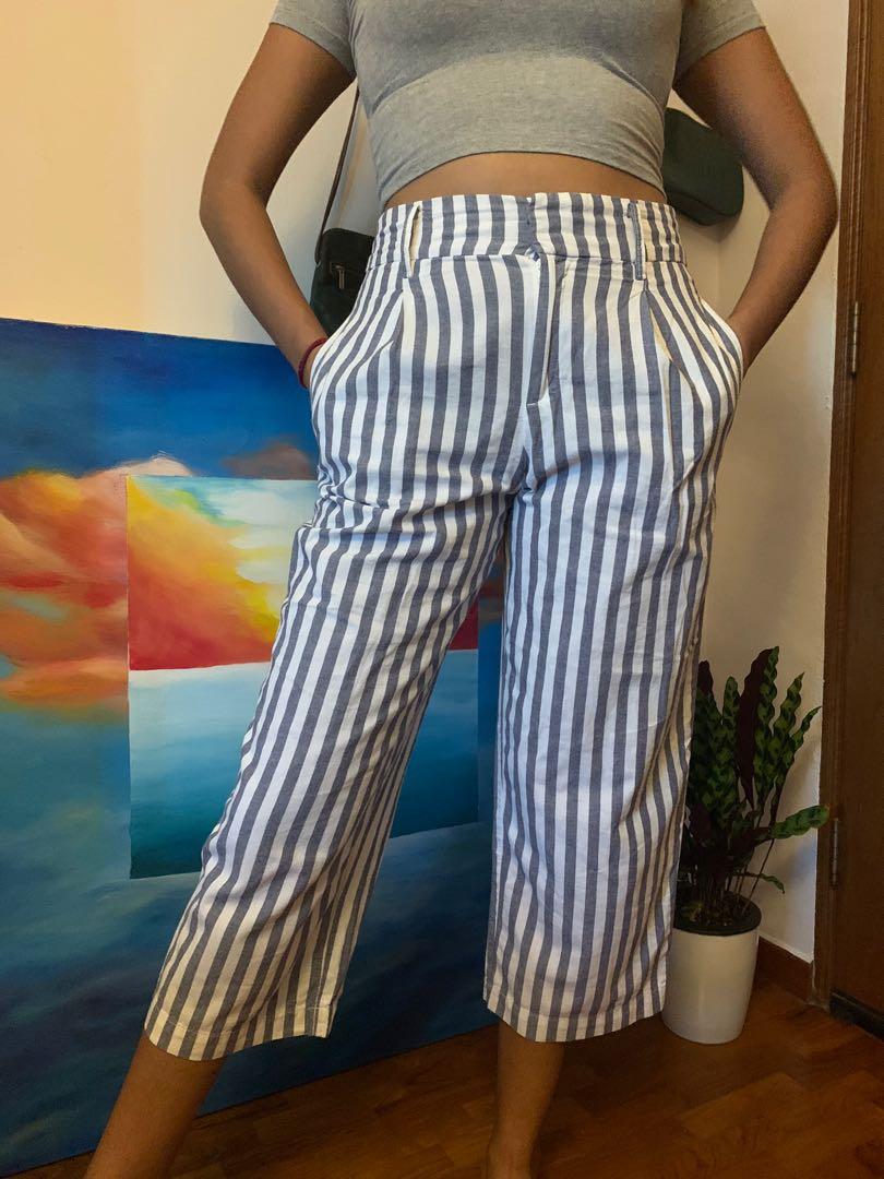 Zara blue and shop white striped pants