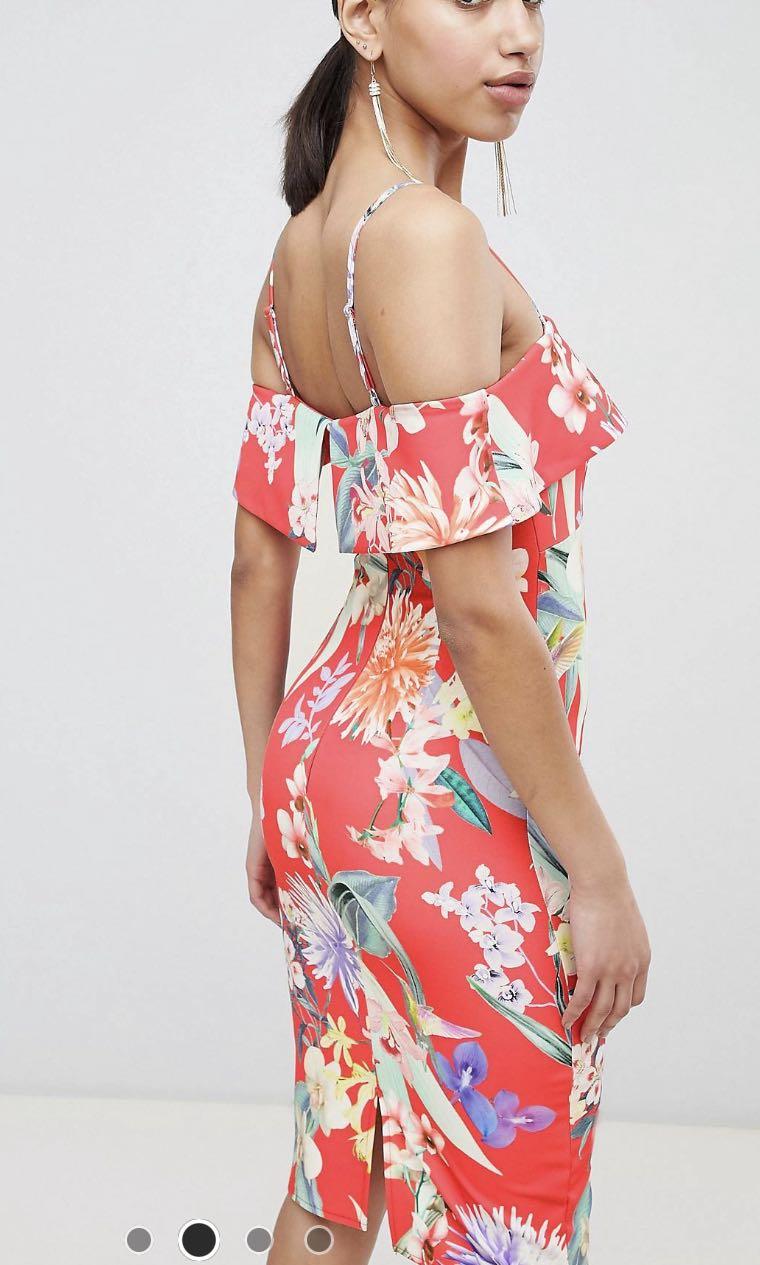 Lipsy floral bardot bodycon hot sale dress