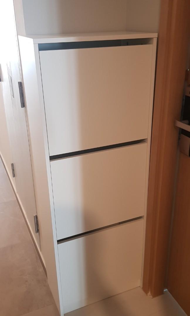 IKEA BISSA Shoe cabinet with 3 compartments white 49x135 cm Furniture Home Living Furniture Shelves Cabinets Racks on Carousell