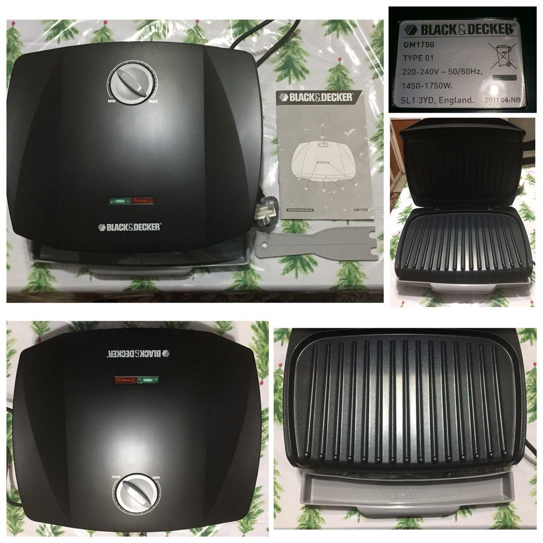 BLACK & DECKER ELECTRIC CONTACT GRILLER (Category: Cookware & Accessories) located in Quezon City. Submitted by bangskisell (Listing ID 1060650228, Image 1). Description: BLACK & DECKER ELECTRIC CONTACT GRILLER PRICE: P4,000.00 CONDITION: - New (never-used; just took it out of the box because the carton has started to tear and fray) DESCRIPTION: - Brand: Black & Decker - Model # GM1750 - comes with oil tray/catcher, cleaning fork and equipment ma