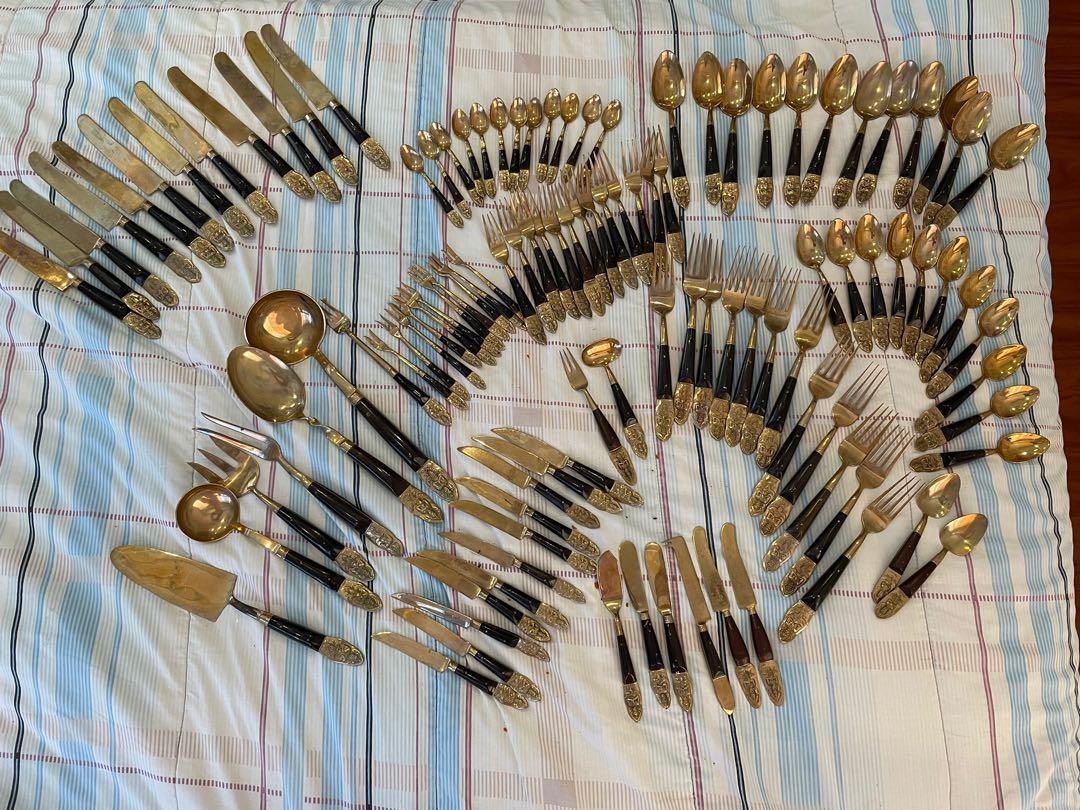 Brass Spoon Fork Complete Set Thailand (Category: Dinnerware & Cutlery) located in Masantol. Submitted by karen_ocampo (Listing ID 1060716313, Image 1). Description: Vintage but All in good condition. Complete set. .