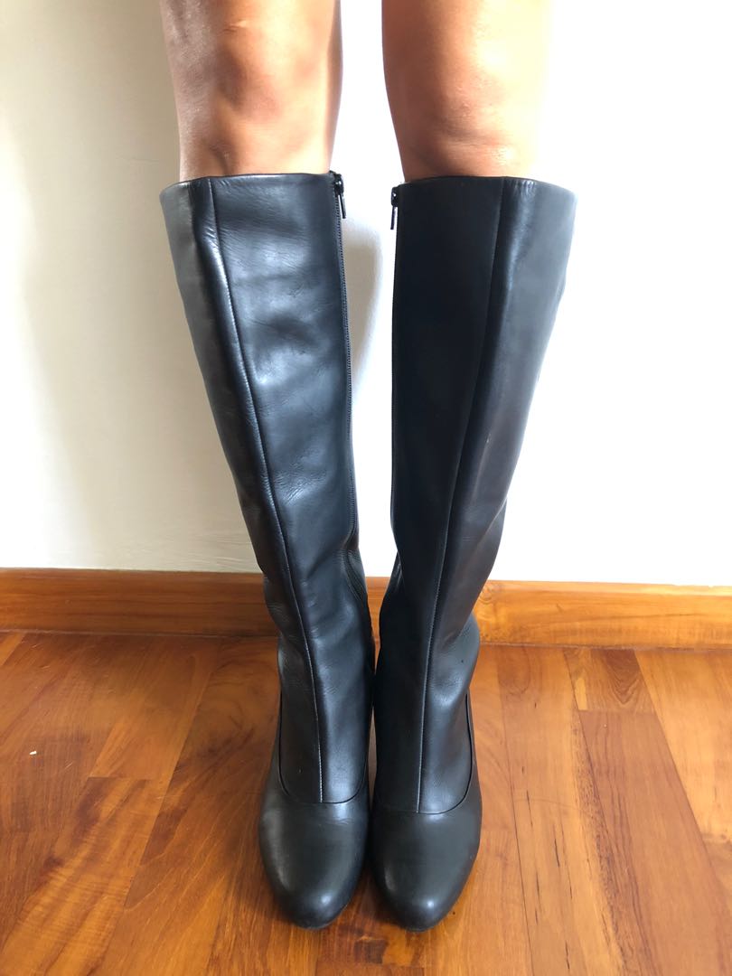 Camper Women s Black Leather Knee High Heeled Boots with Zip Size 39 EU