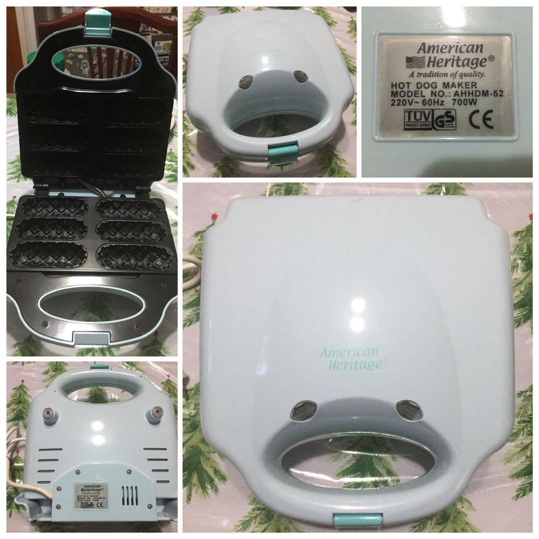 HOTDOG WAFFLE MAKER (Category: Bakeware) located in Quezon City. Submitted by bangskisell (Listing ID 1060650382, Image 1). Description: HOTDOG WAFFLE MAKER PRICE: P1,000.00 CONDITION: - Second-hand - with some scratches inside DESCRIPTION: - Brand: American Heritage - Model # AHHDM-52 - 6 slots for hotdog/corndog RFS: clean-up.