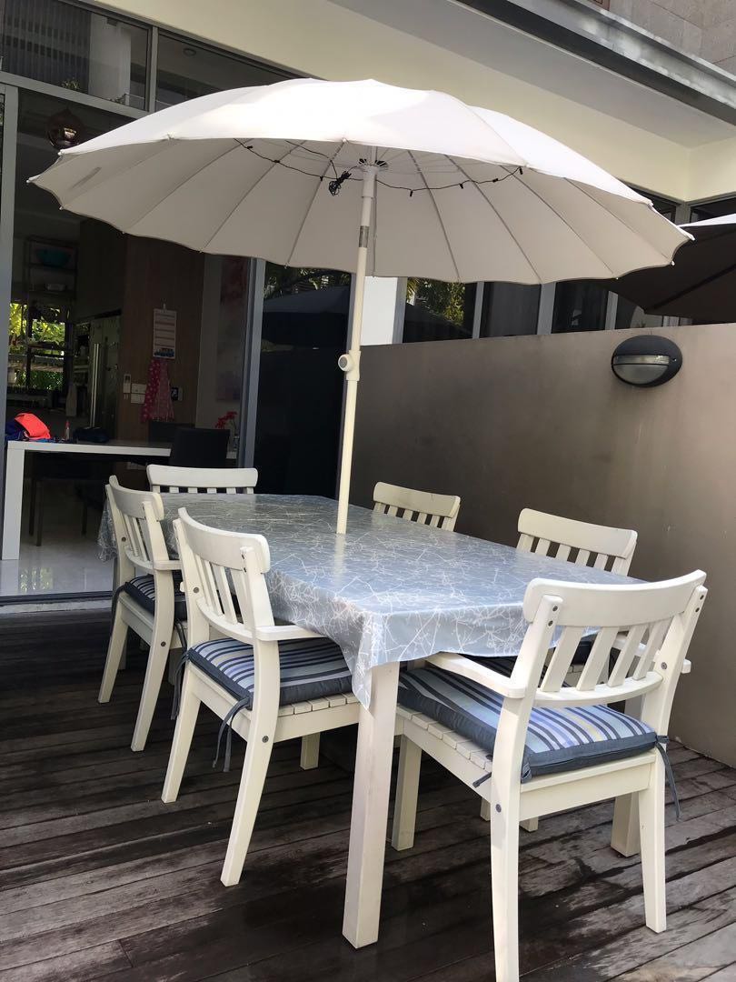 ikea angso full outdoor dining set with umbrella furniture home living furniture tables sets on carousell