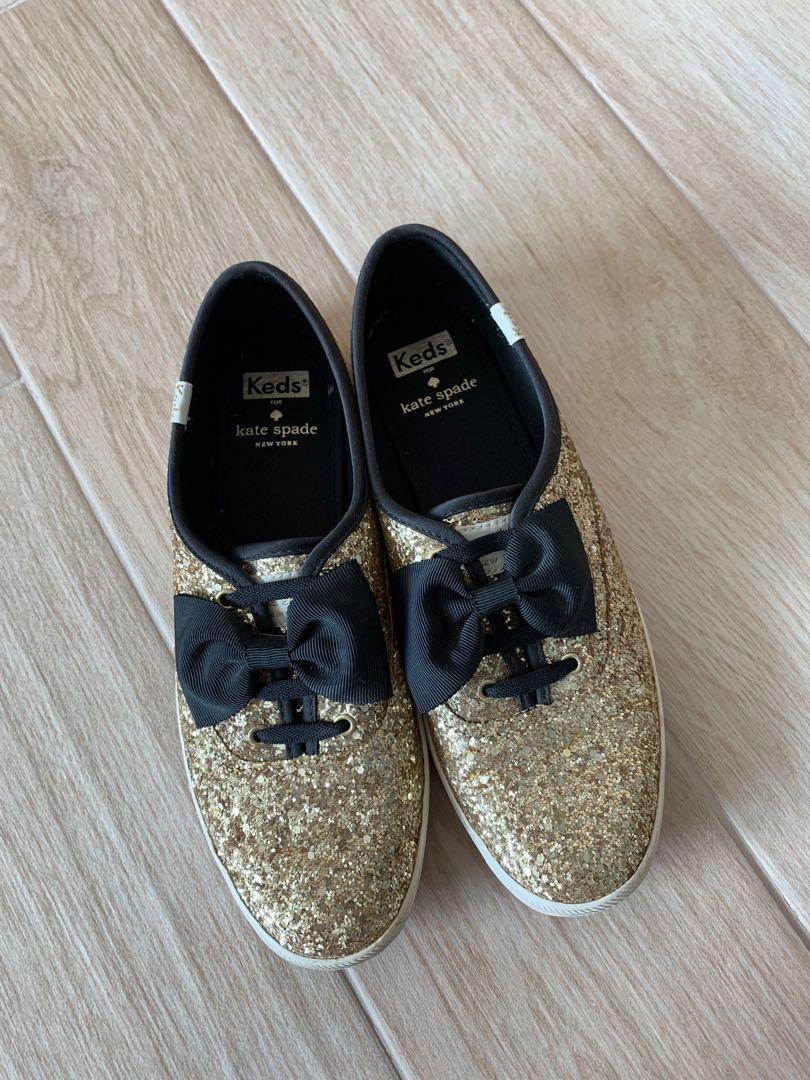 Keds x Kate Spade Gold Glitter Black Ribbon sneakers, Women's Fashion,  Footwear, Sneakers on Carousell