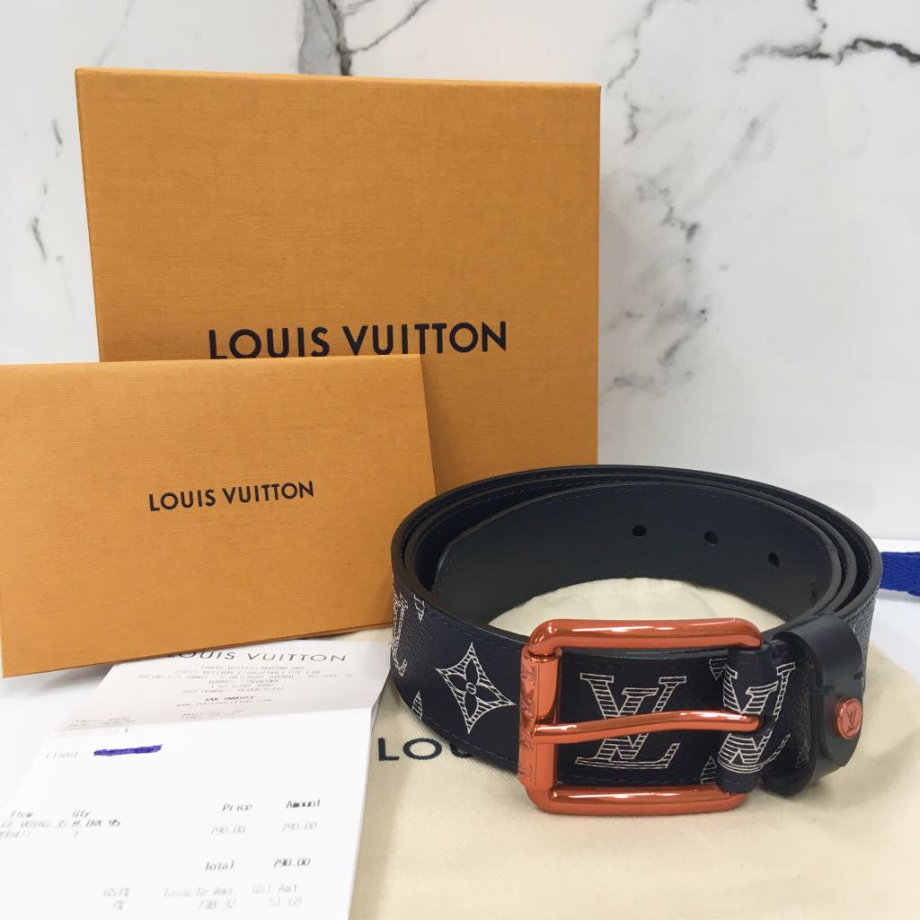 Louis Vuitton Belt Size 95, Blue Trim, Black Hardware, New in Box