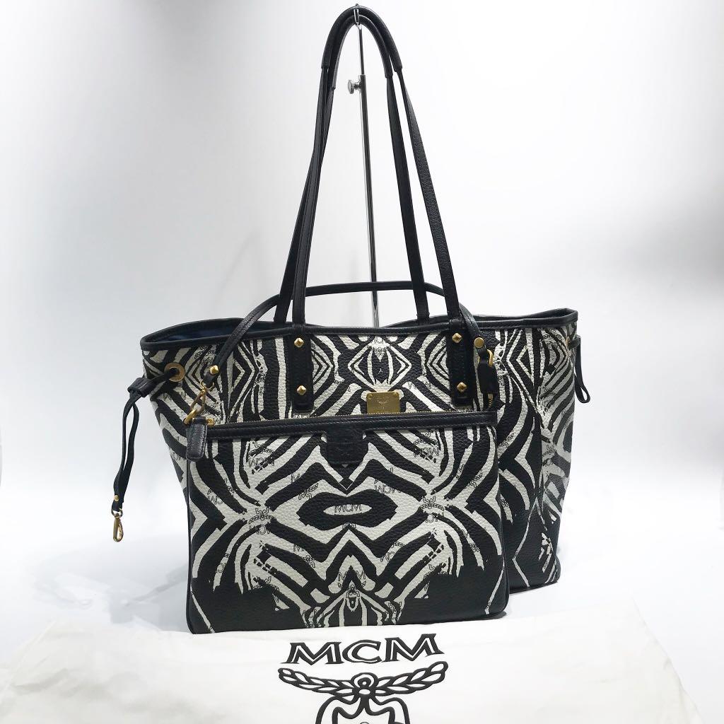 Black and deals white mcm purse