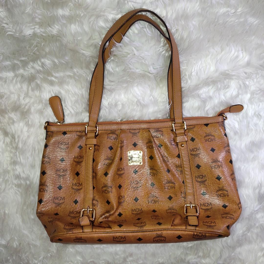 MCM cognac tote bag, Luxury, Bags & Wallets on Carousell
