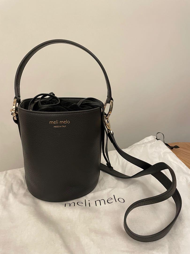 Meli Melo Black Woven Leather Santina Mini Bucket Bag
