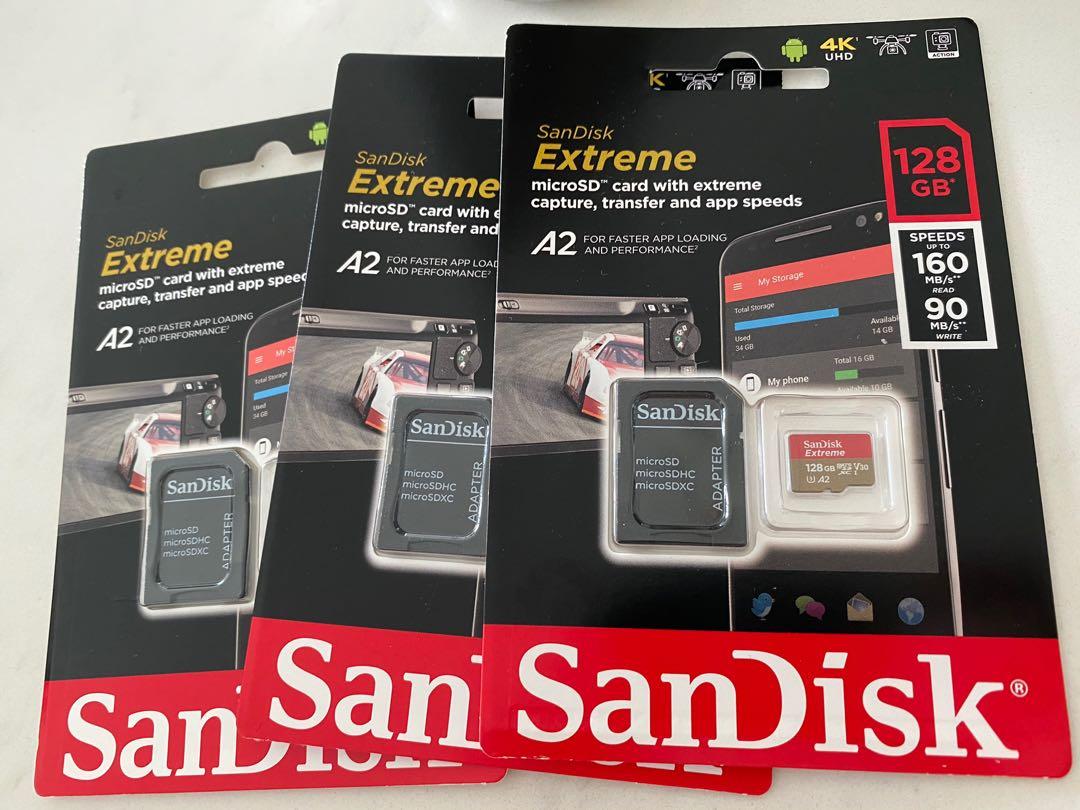 Micro SD Card SanDisk 128GB Extreme microSDXC UHS-I Memory Card with  Adapter - C10, U3, V30, 4K, A2, Micro SD - SDSQXA1-128G-GN6MA 128,  Computers & Tech, Parts & Accessories, Hard Disks 