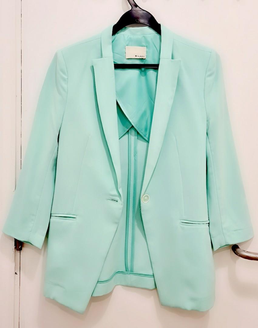 MILADY BLAZER mint green, Women's Fashion, Coats, Jackets and Outerwear ...