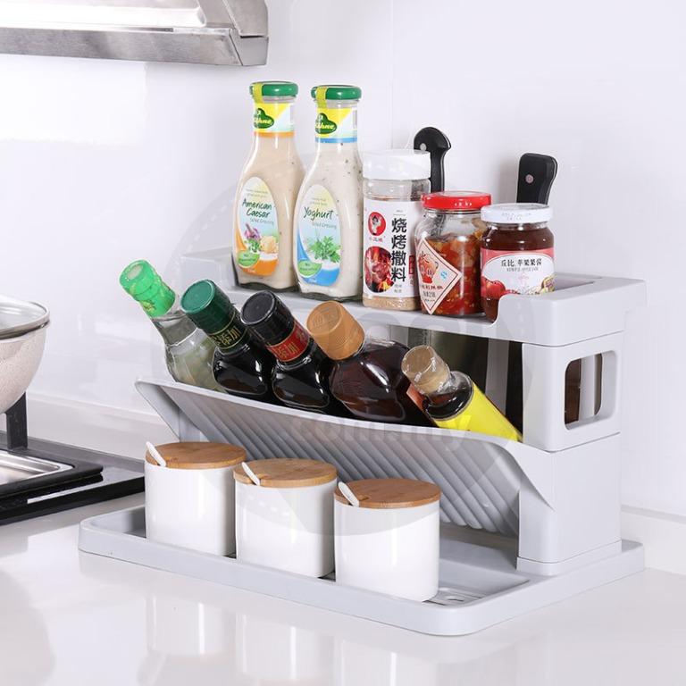 1pc Kitchen Multi-layer Tabletop Storage Rack For Spice Bottles, Knife  Block, Under Counter Organizer