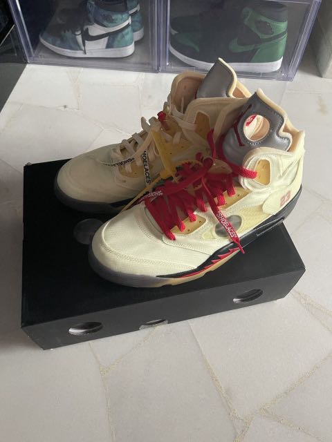 Off white x air jordan 5 'sail' US12, Men's Fashion, Footwear