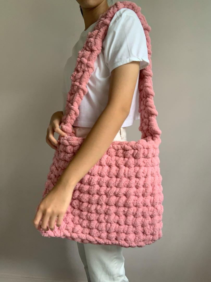 Pink crochet bag store