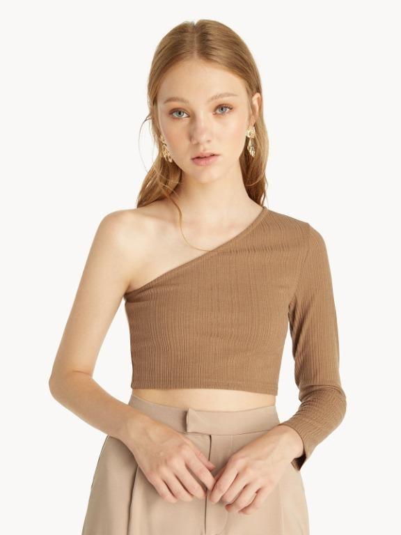 Pomelo One Shoulder Ribbed Top Women s Fashion Tops Sleeveless on Carousell