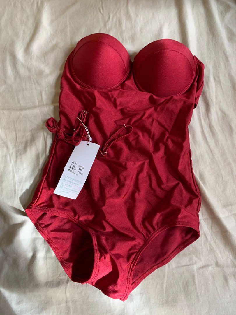 Red push up one piece swimsuit Clearance