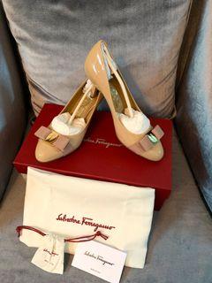 Salvatore Ferragamo Nude New Bisque Patent Heels