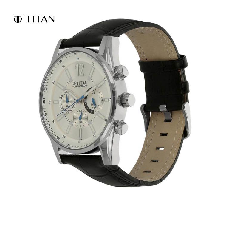 Titan Silver Dial Black Leather Strap Men s Watch 9322SL02