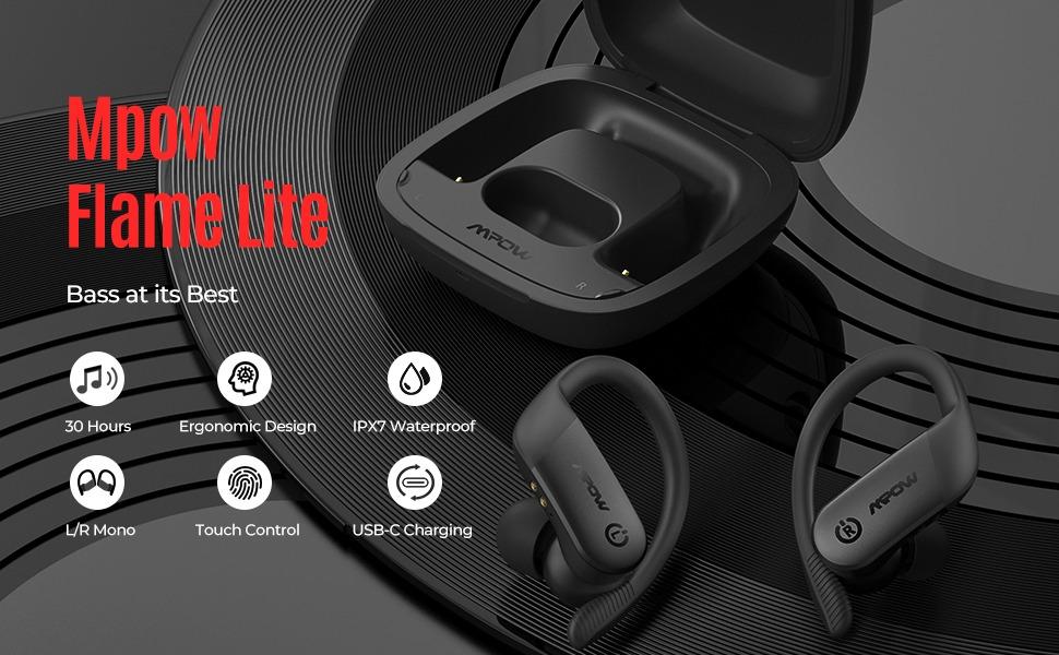 True Wireless earbuds with earhooks for sports MPoW flame light BH452A