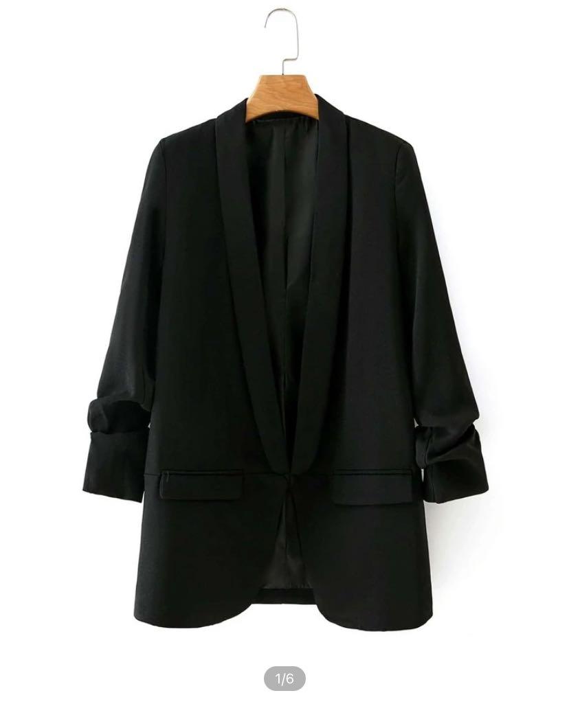 Zara ruched sleeve blazer hot sale