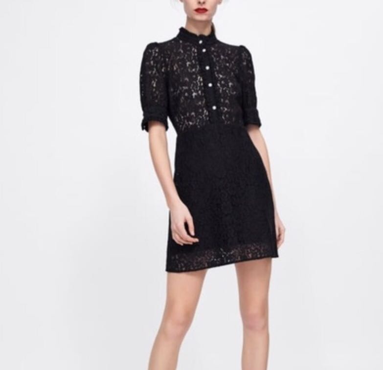 Zara lace dress top with rhinestone buttons