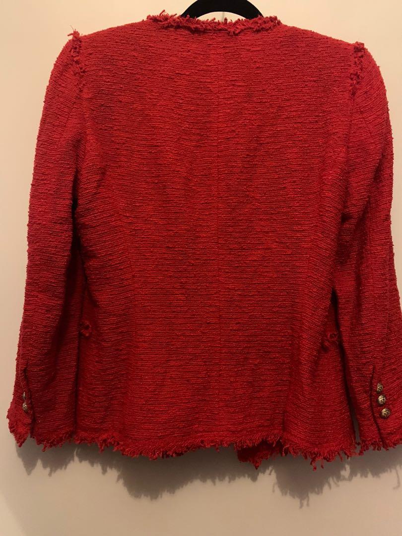 Zara red tweed coat cheap