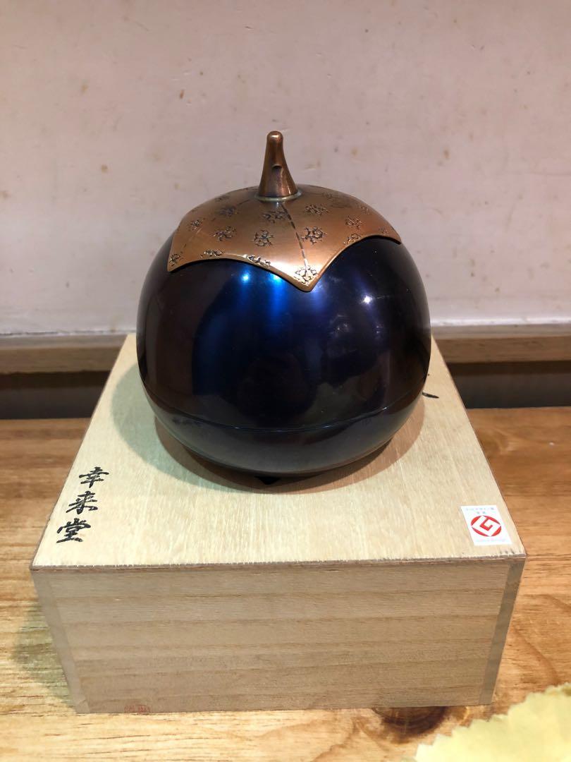 茶道具　幸来堂造　純銅製　茄子形　茶入　共箱　M　R7790 茶道具 幸来堂造 純銅製 茄子形 茶入 共箱 M R7790 工芸品