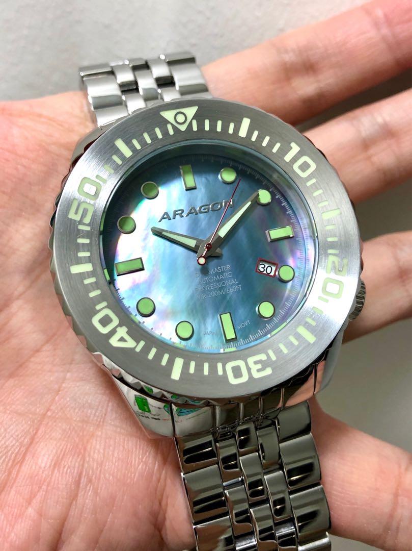 Aragon Divemaster Evo 50mm Automatic Auto Diver Dive Watch Seiko Nh35 Mother Of Pearl Mop Dial Not Citizen Orient Casio Tissot Steinhart Squale Zelos Etc But Can Be Considered A Microbrand