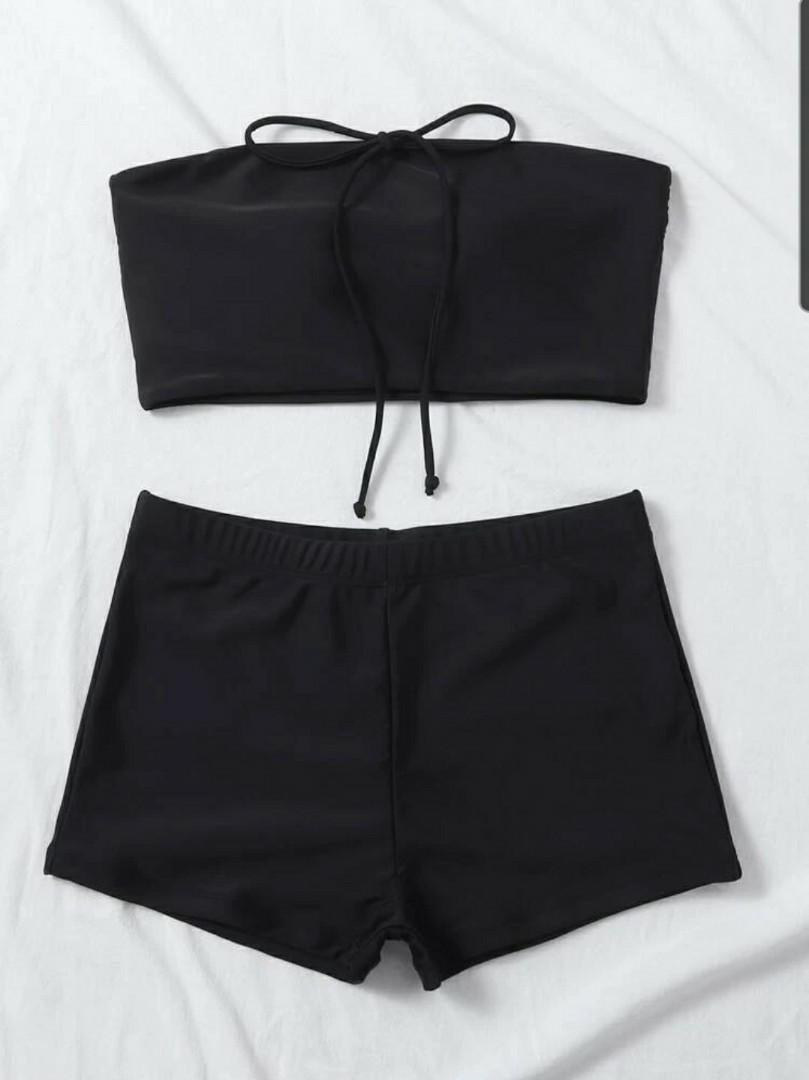 Black Bikini Shorts Swimsuit, Women's Fashion, Swimwear, Bikinis