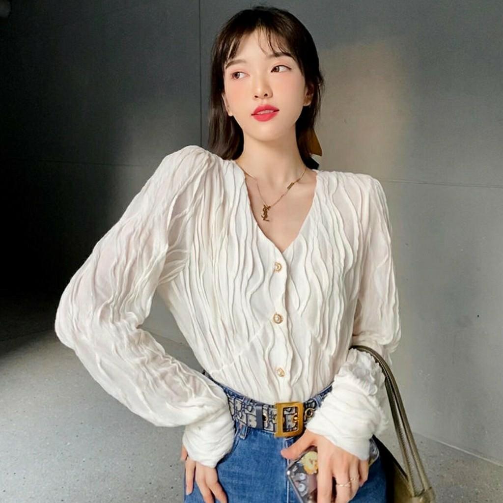 Blouse Wanita Lengan Panjang Darling Wrinkle Textured Shirt Blouse Bl8807 Blouse Import Fesyen Wanita Pakaian Wanita Atasan Di Carousell