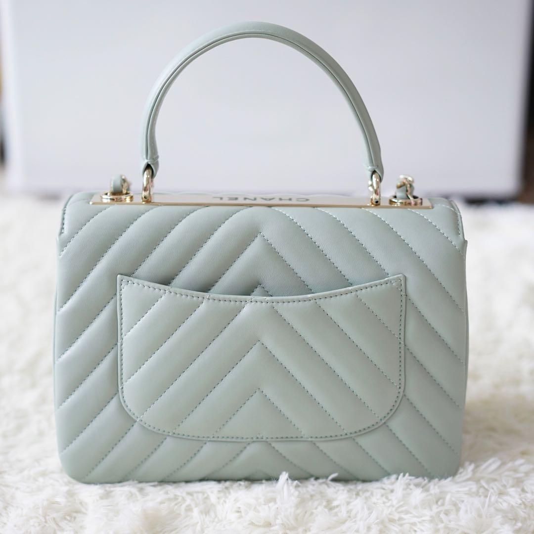 Chanel Small Trendy CC Flapbag in Chevron Quilting in LGHW in muted pale  Teal, Luxury, Bags & Wallets on Carousell