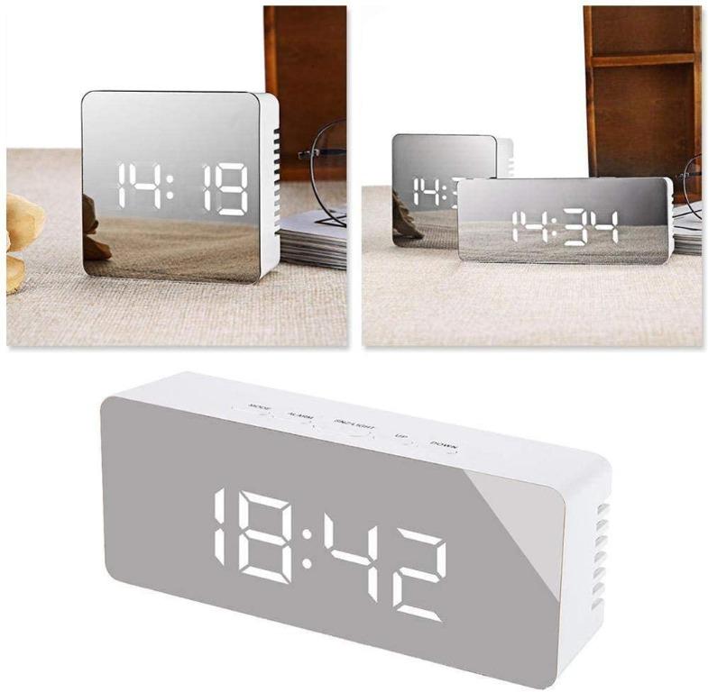 Dfghjk Led Mirror Alarm Clock Digital Snooze Table Clock Wake Up Light Electronic Large Time Temperature Display Home Decoration Clock Bluerectangular Crumpled Packaging Electronics Others On Carousell Leaving you with a completely clear reflection. carousell