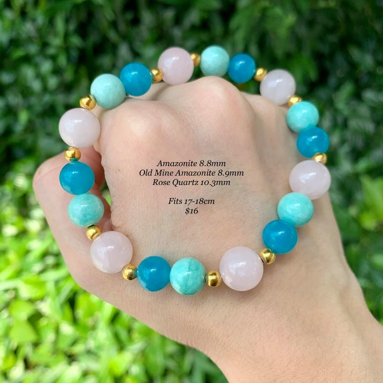 Customised Diy Crystals Bracelet Amazonite Old Mine Amazonite Rose Quartz Women S Fashion Jewelry Organisers Precious Stones On Carousell