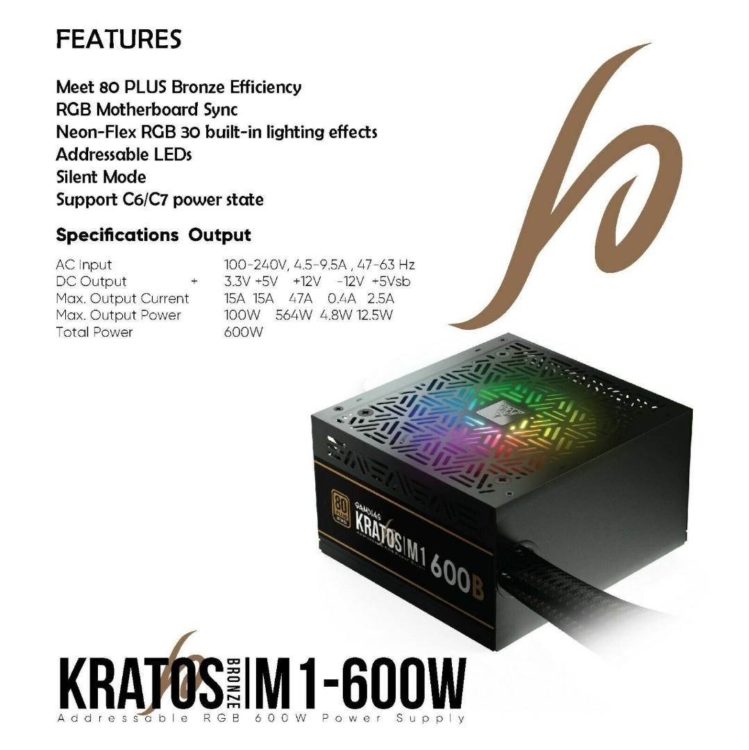 Gamdias Kratos M1 600B Addressable RGB Power Supply Unit, Computers