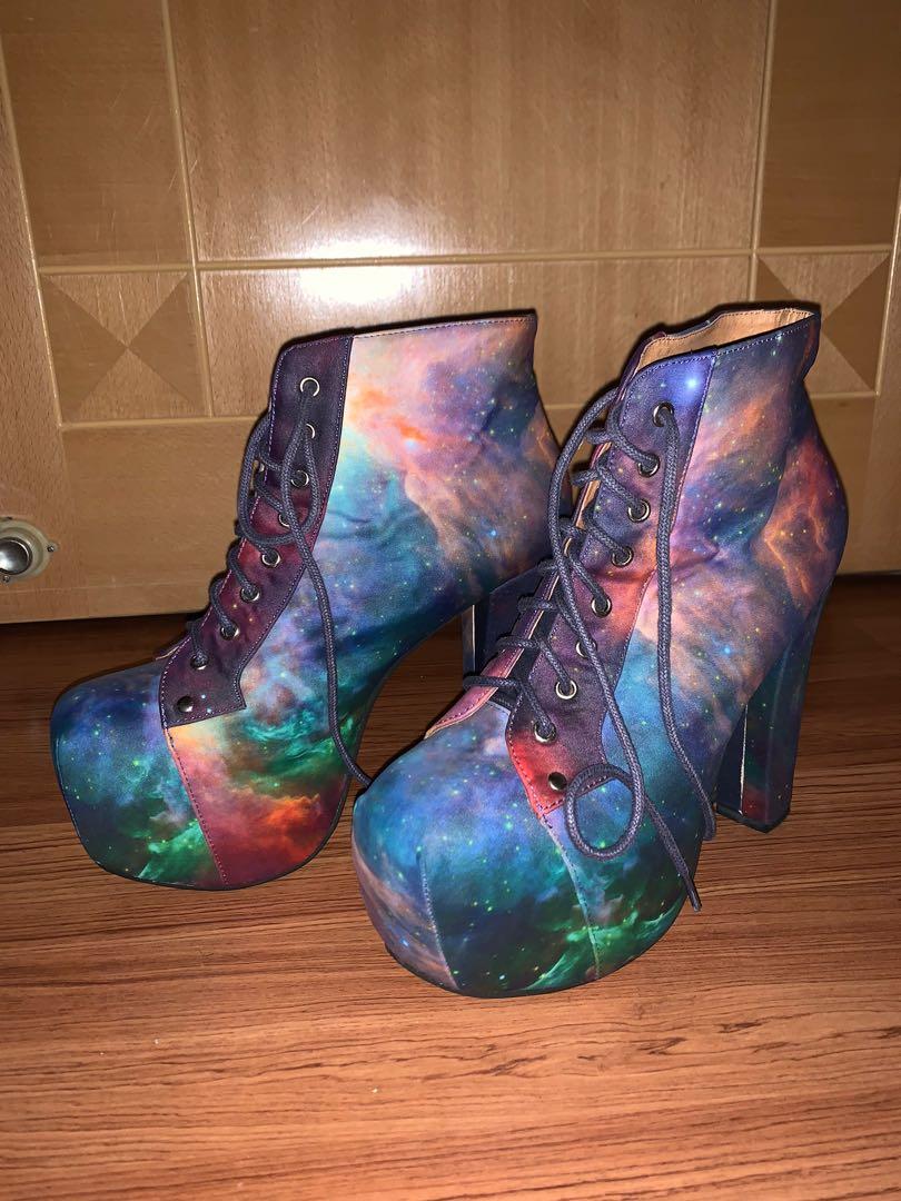 Jeffrey Campbell x Black Milk Lita in rainbow galaxy