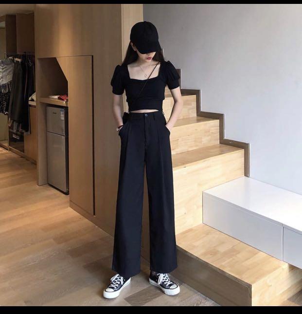Korean style pants | Wide pants outfit, Korean casual outfits, Loose pants  outfit